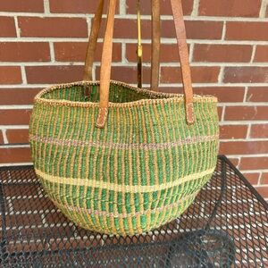 Green and Cream Woven Tote Bag